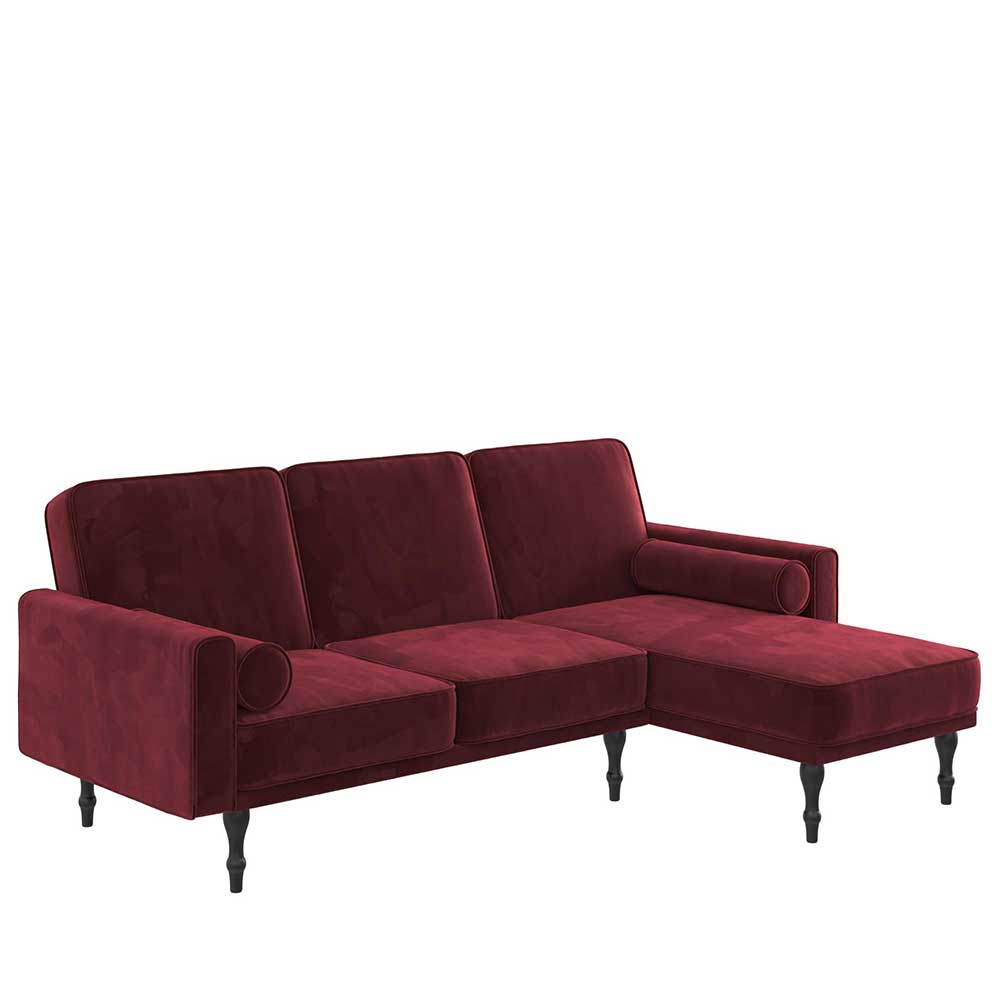 Retro Eck-Schlafcouch in Bordeaux Rot Samt - Lenox