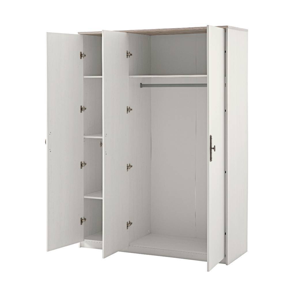 3-türiger Kleiderschrank in Holzoptik Pinie Weiß - Balteas