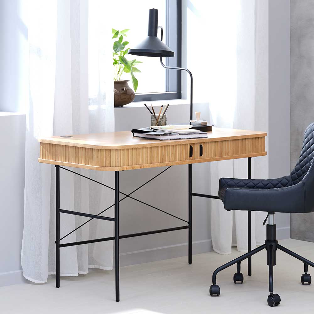Design Schreibtisch mit zwei Schiebetüren Fächern - Teorina