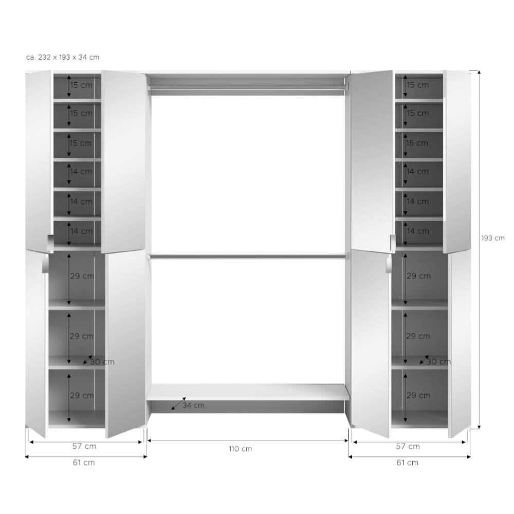 232 cm breite Garderobenkombi Möbelset - Ejulia (dreiteilig)