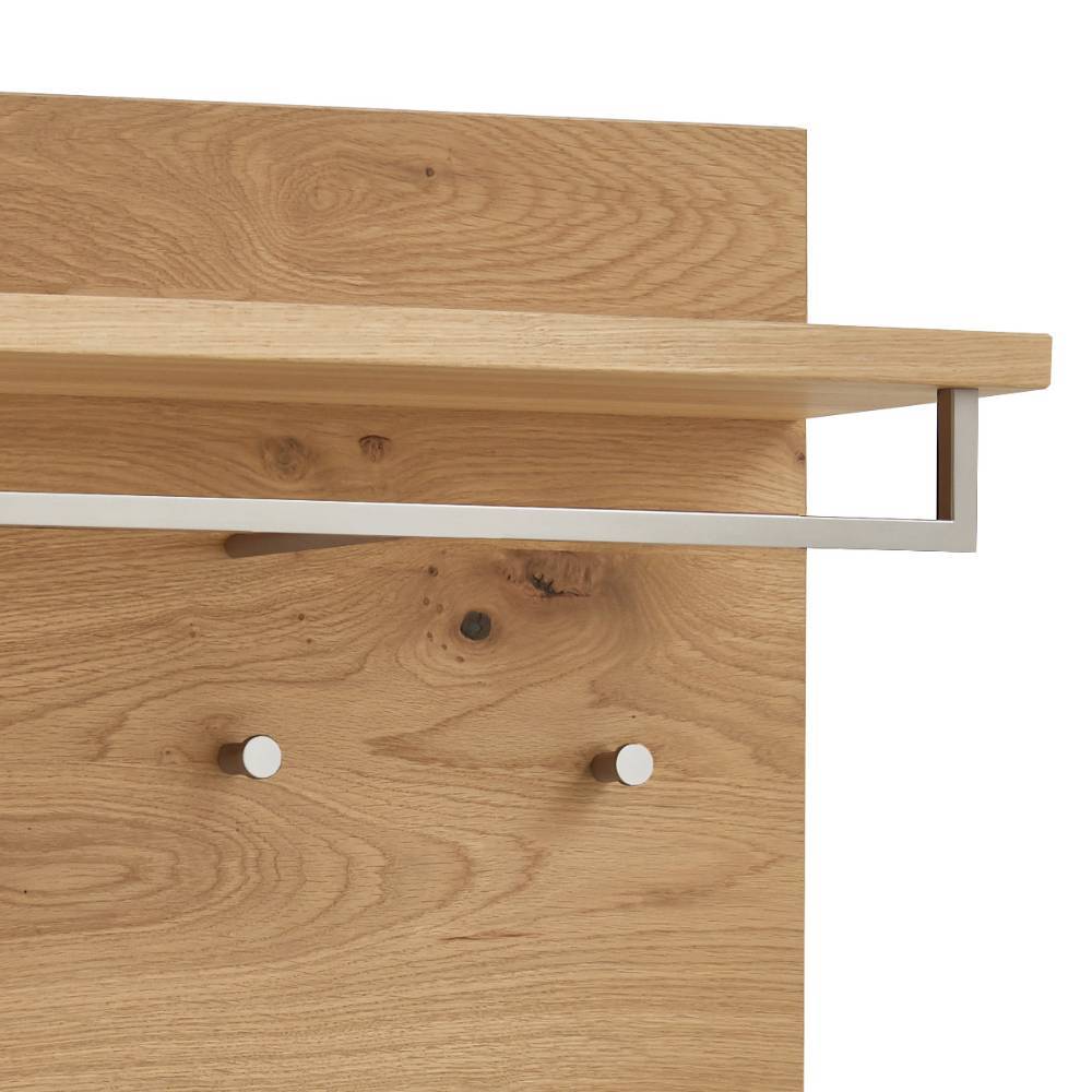 Garderobe aus Eichenholz mit Ablage, Metall-Kleiderstange und zwei Haken – Arturus