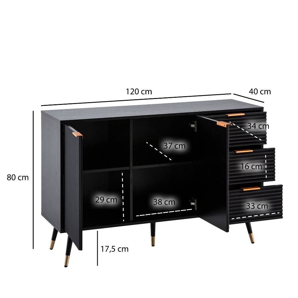 Kombi-Kommode in Schwarz mit Gold - Vacca