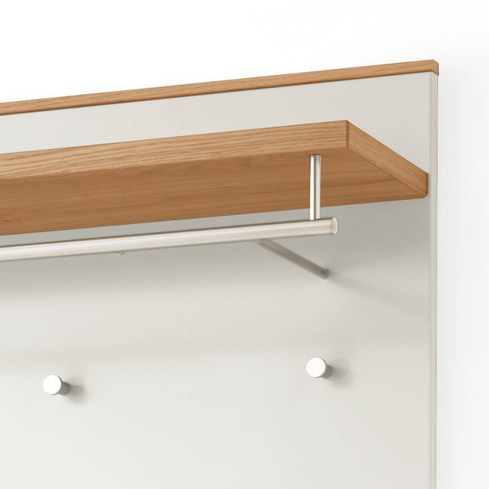 Obere Sektion der Flurgarderobe mit Ablage aus Eiche Bianco, Kleiderstange und zwei Haken – Didesco