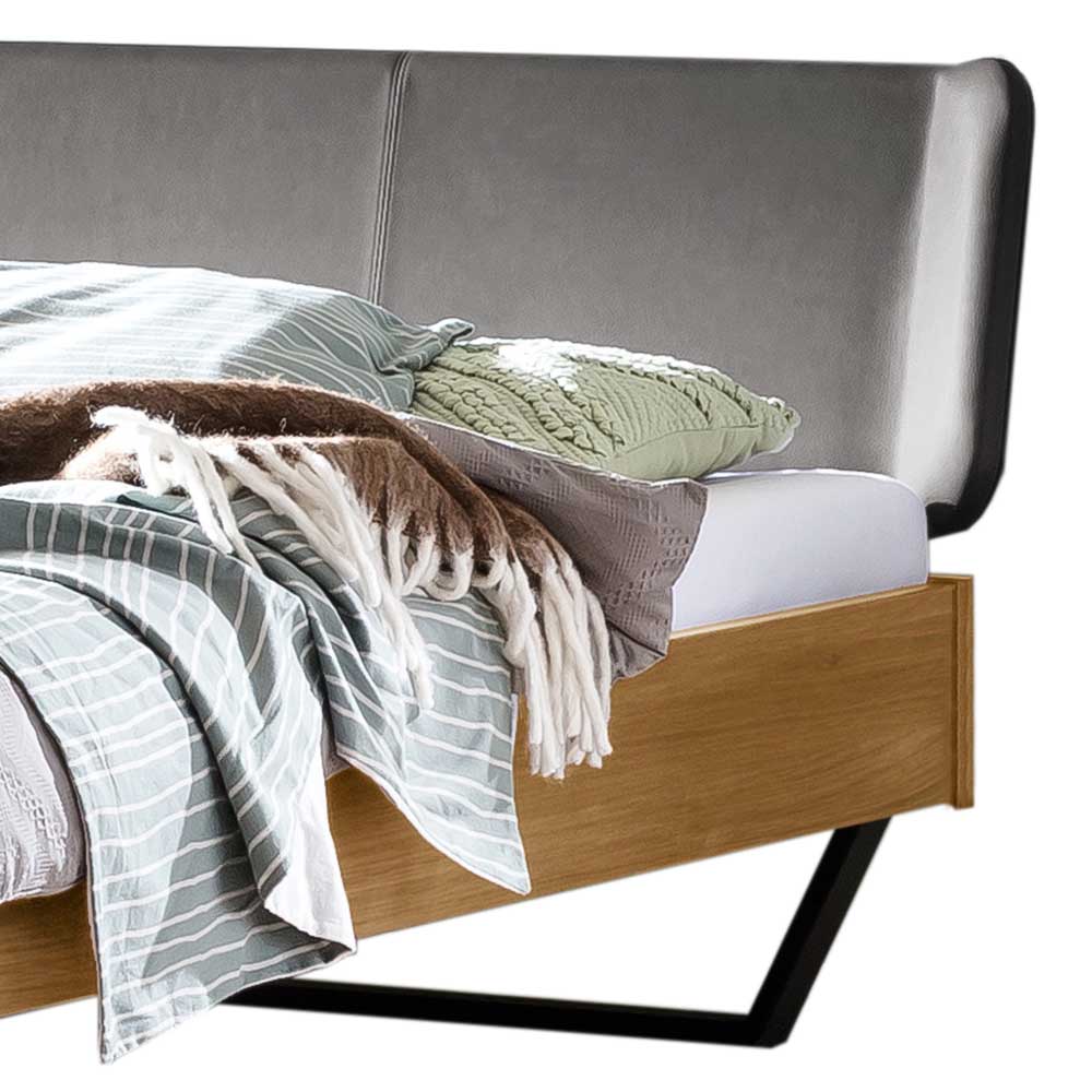 Wildeiche Bett mit Kopfteil Kunstleder - Finca