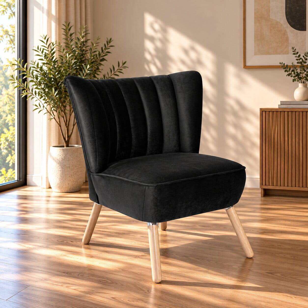 Wohnzimmersessel in Schwarz Samtvelours - Vulias