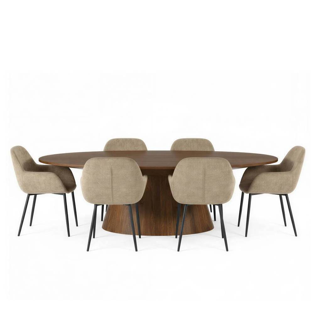 Ovale Esstischgruppe modern - Galadira (siebenteilig)