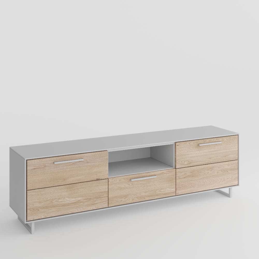 TV-Lowboard in Kreideweiß und Eiche Bianco - Loca