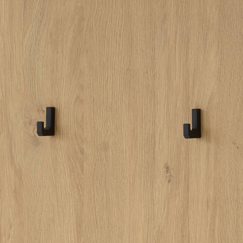 Garderobenpaneel in Eiche Stone Holzoptik mit zwei schwarzen Metallhaken Jaskin