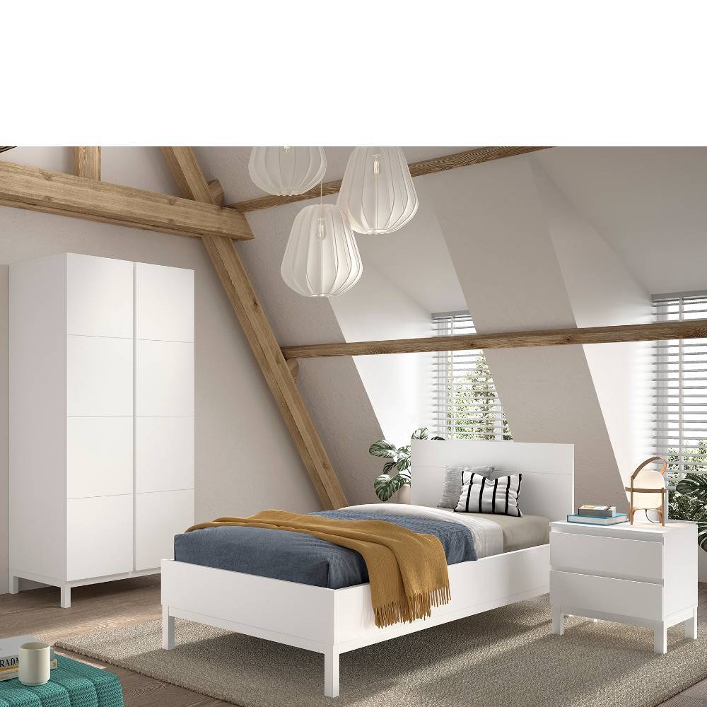 Jugendbett und Kleiderschrank und Nachtkommode - Crocinol (dreiteilig)