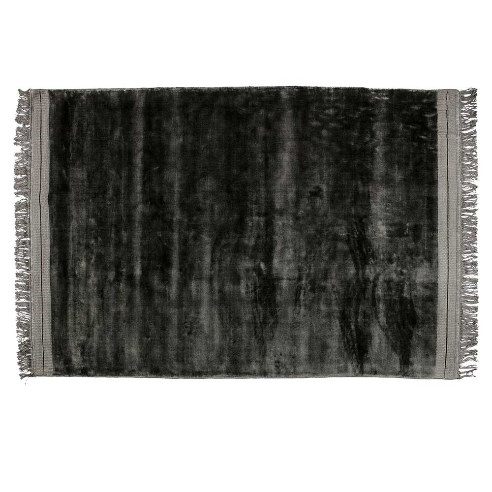 Teppich mit Fransen in Anthrazit - Gewebe aus Viskose und Baumwolle - Haigon