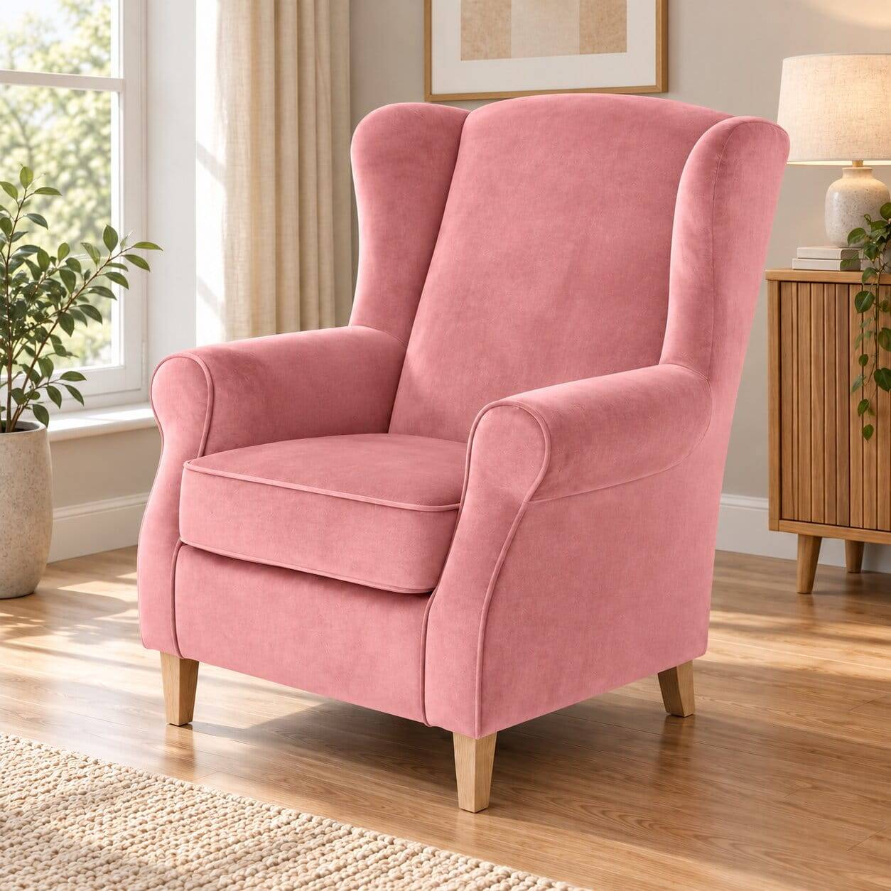 Sessel mit Ohren in Rosa Samtvelours - Cascaya