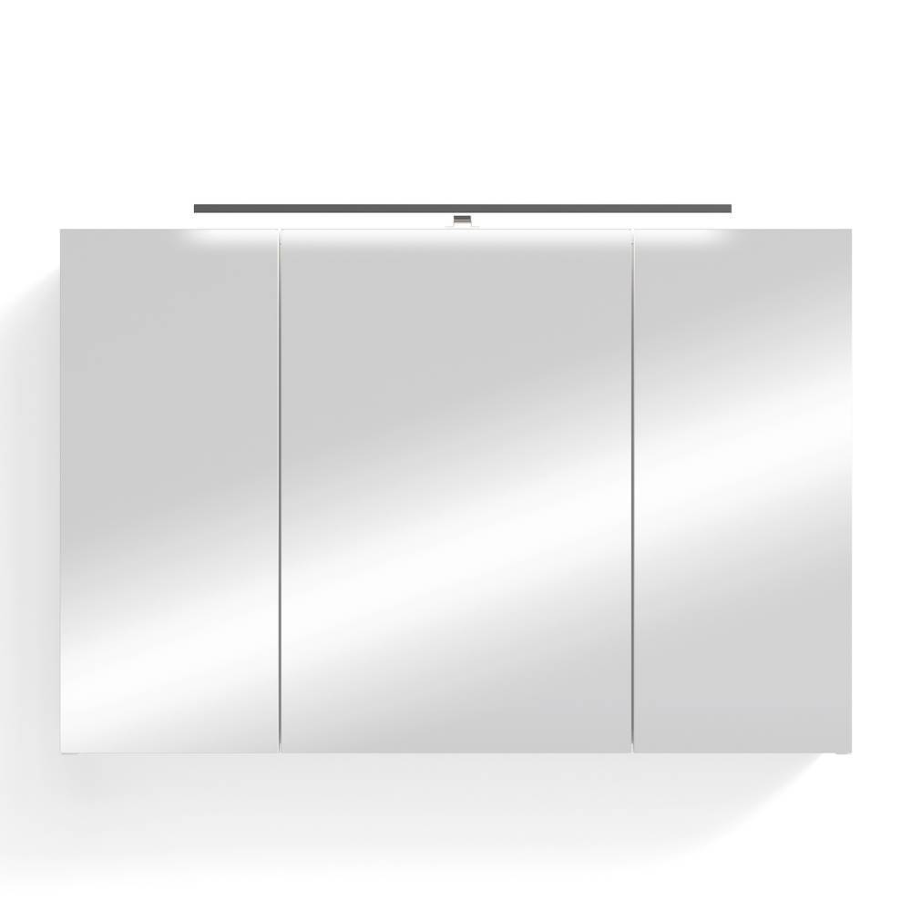 Weißer Badspiegelschrank 90 cm mit drei Spiegeltüren und LED-Beleuchtung – Just