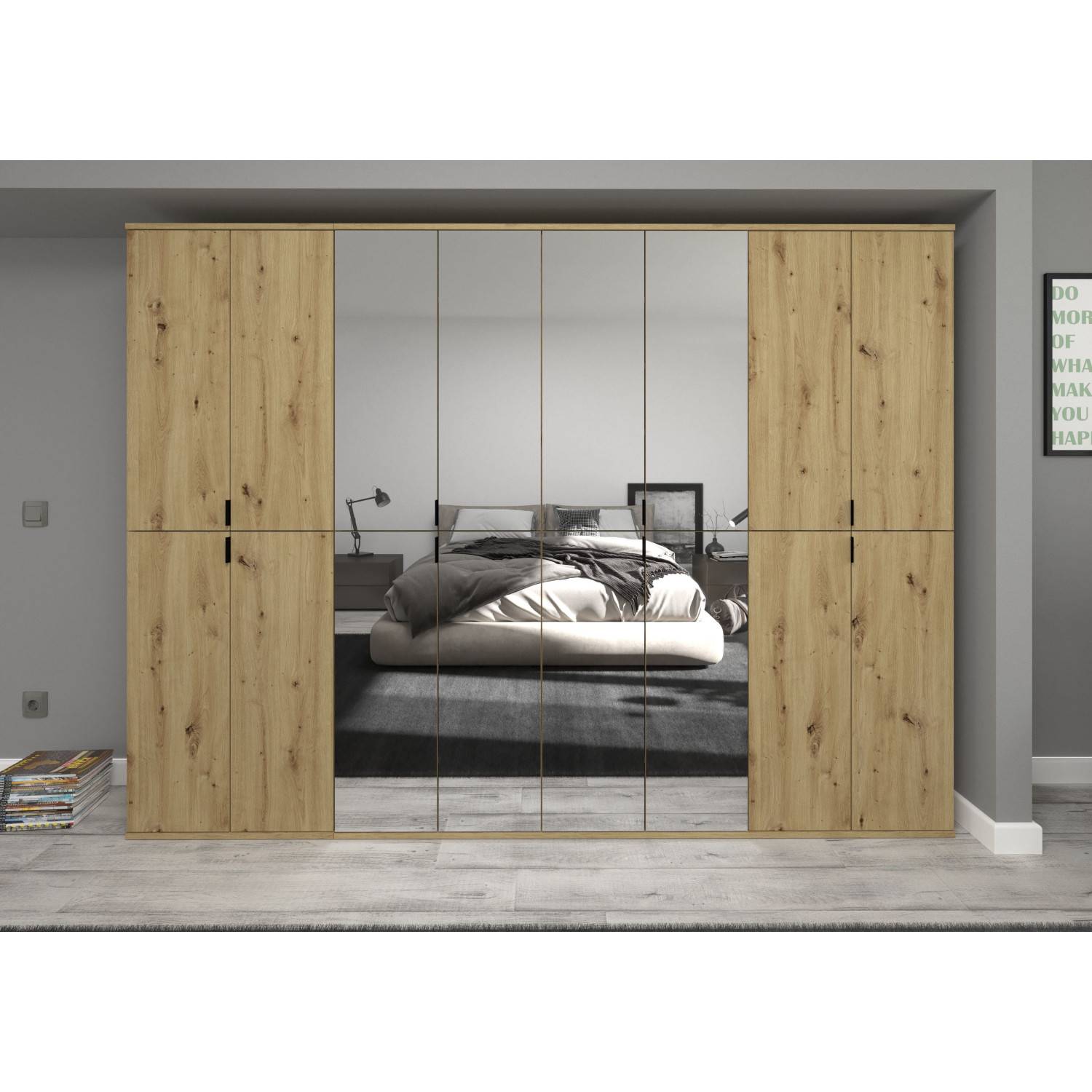 Vierteiliges Garderobenset aus Spiegelfronten und Holzdekor für den Flur oder das Schlafzimmer – Pretty
