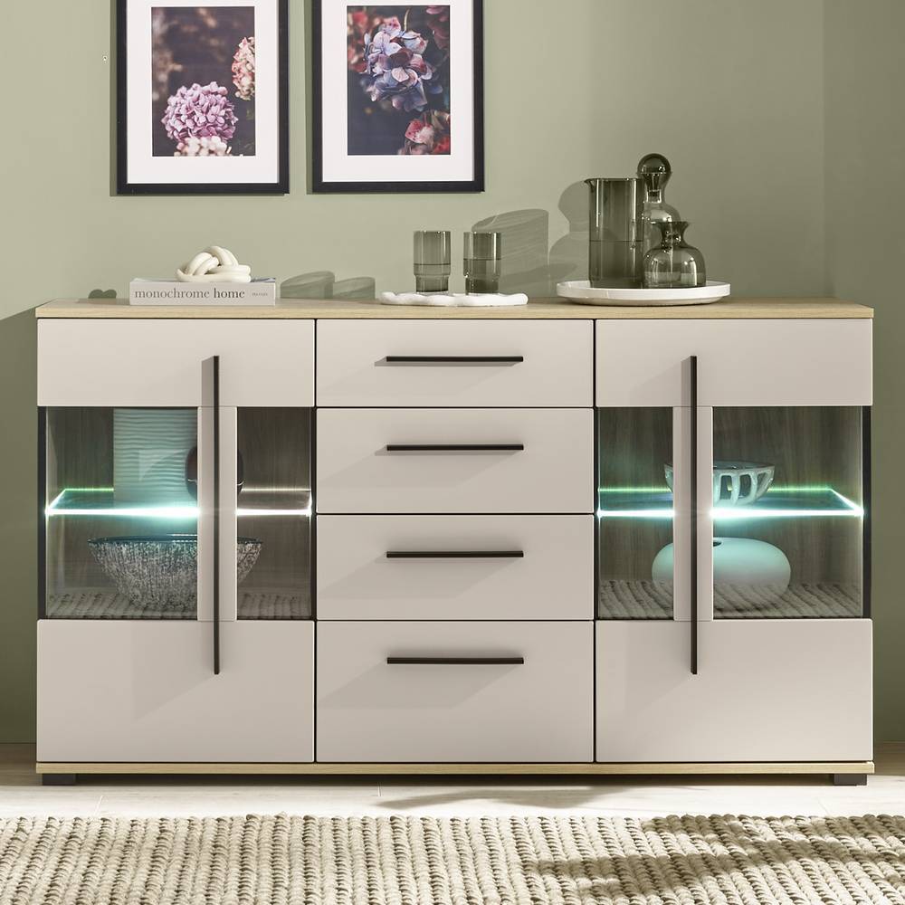 Wohnzimmervitrinen Set und Wandboard modern - Raisa (vierteilig)