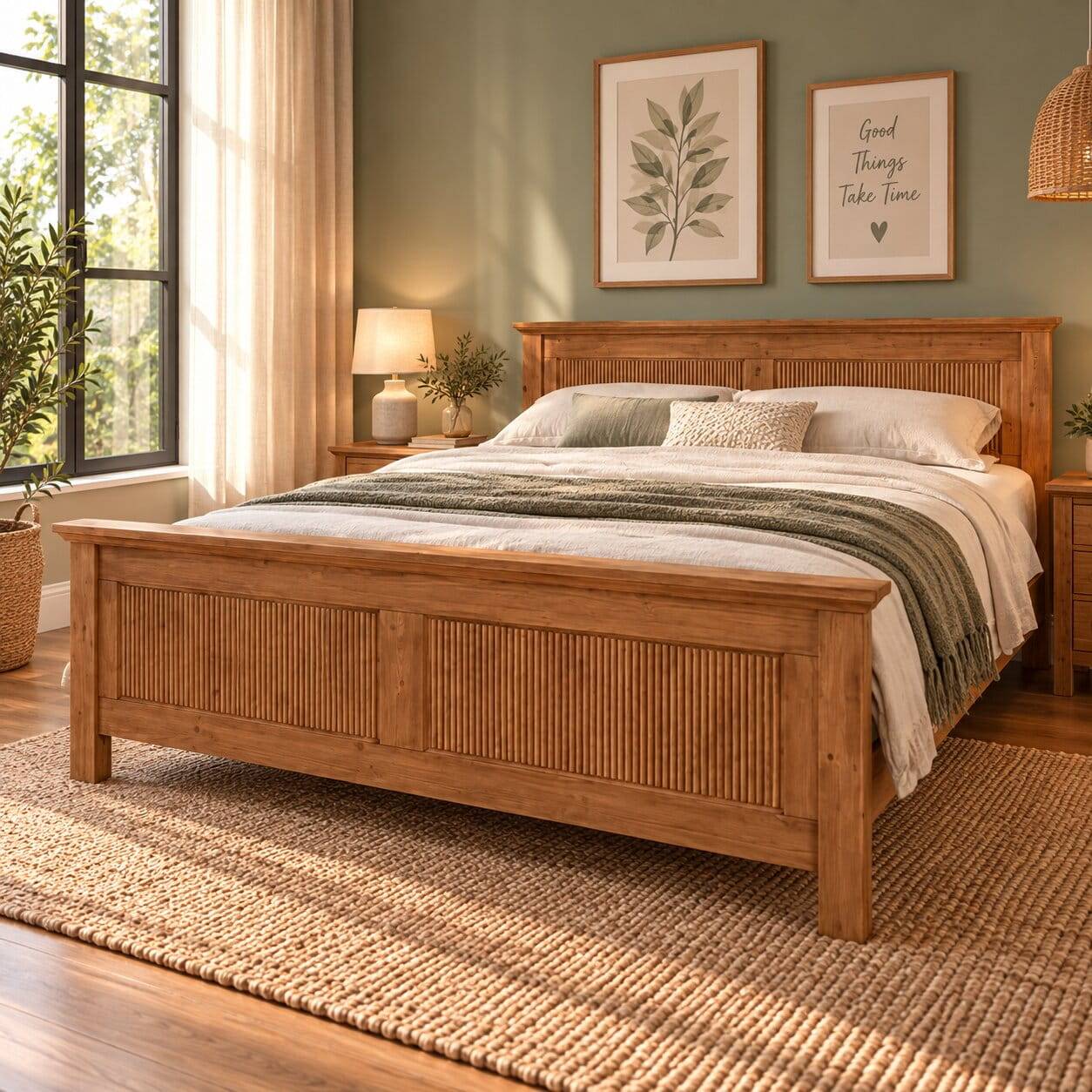 Landhaus-Doppelbett aus Kiefer Massivholz - Socavo