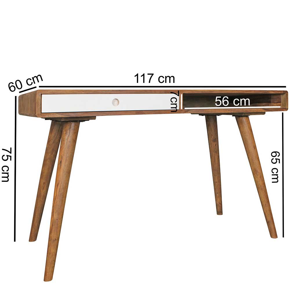 Massivholz Schreibtisch aus Sheesham in Natur & Weiß - Cospic