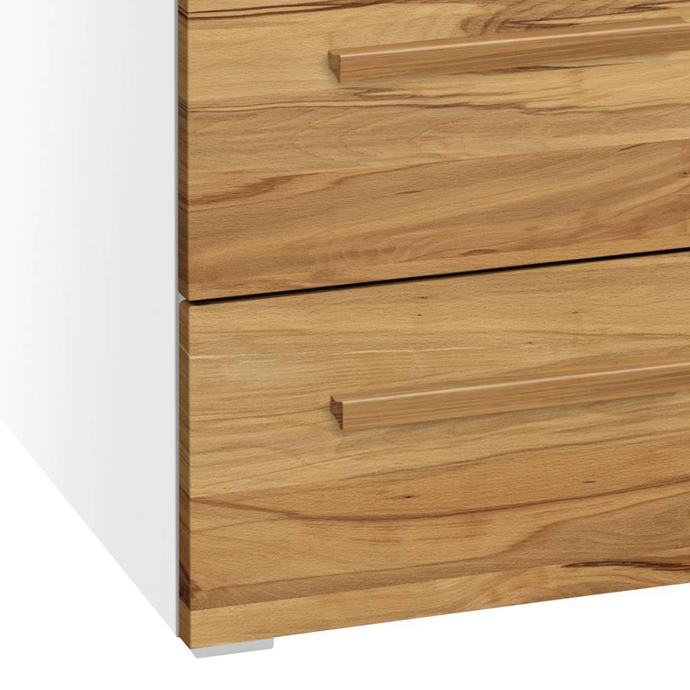 Detail der hellen Holzkommode mit zwei Schubladen und integrierten Griffen – Geniale