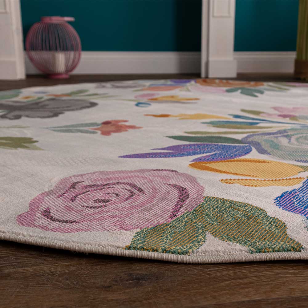 Runder Teppich mit Blumen mit kurzem Flor - Cebu