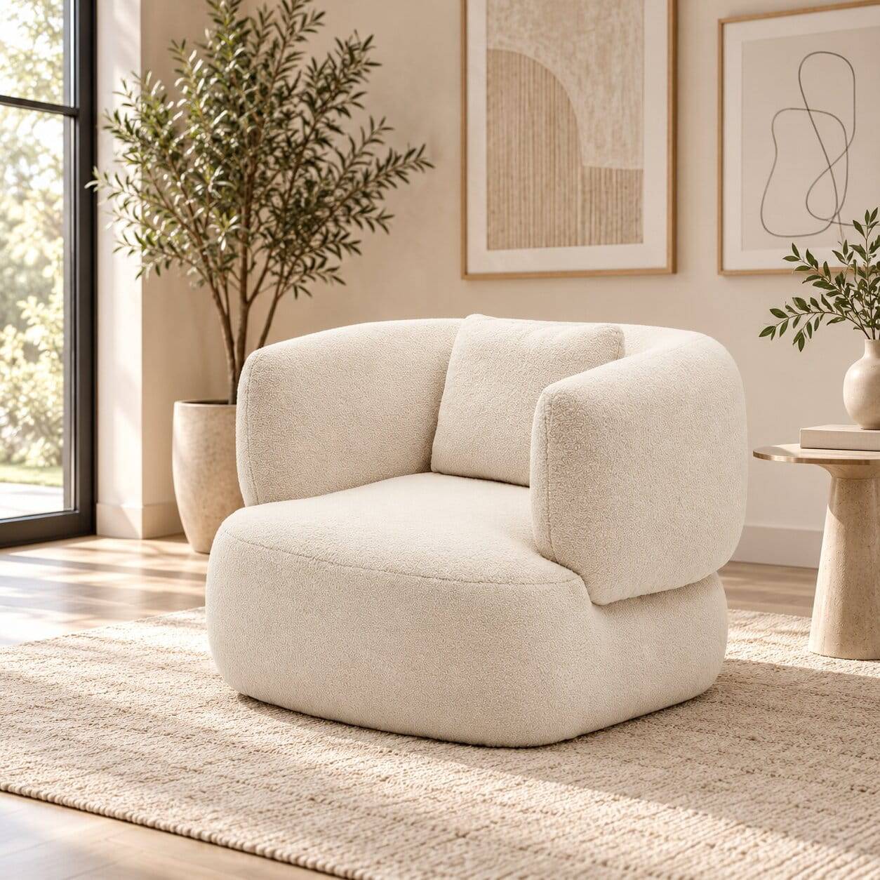 Skandi Designsessel in Offwhite Boucle - Limburg