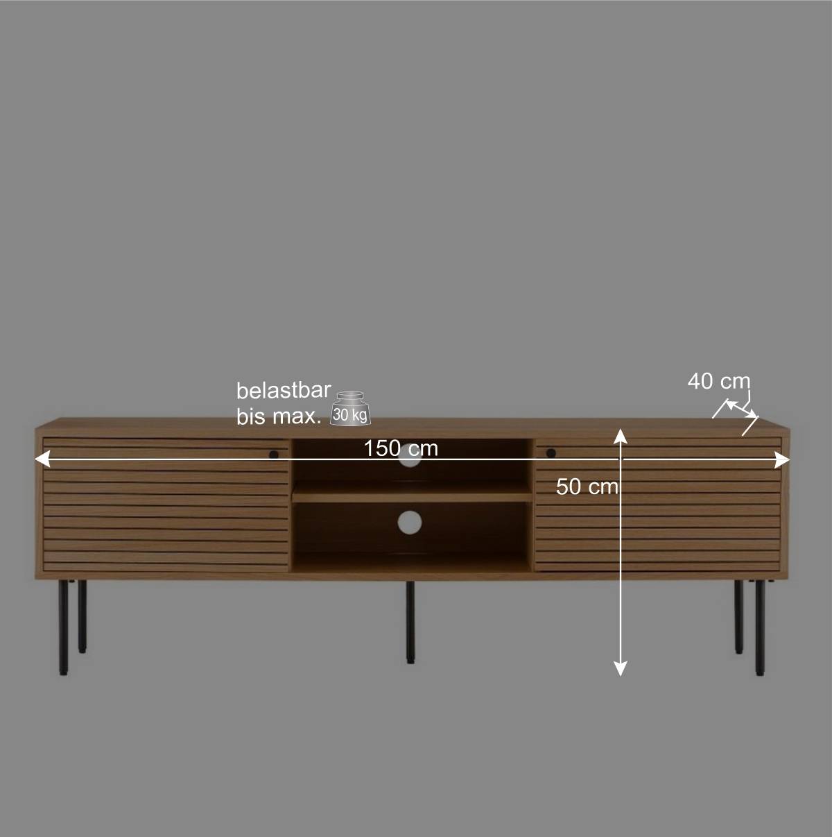 TV Lowboard mit Eiche Furnier - Virona