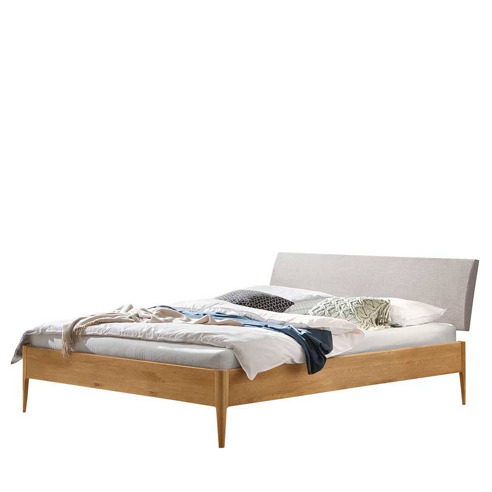 Bett aus Wildeiche Holz & Stoff Grau - Myno