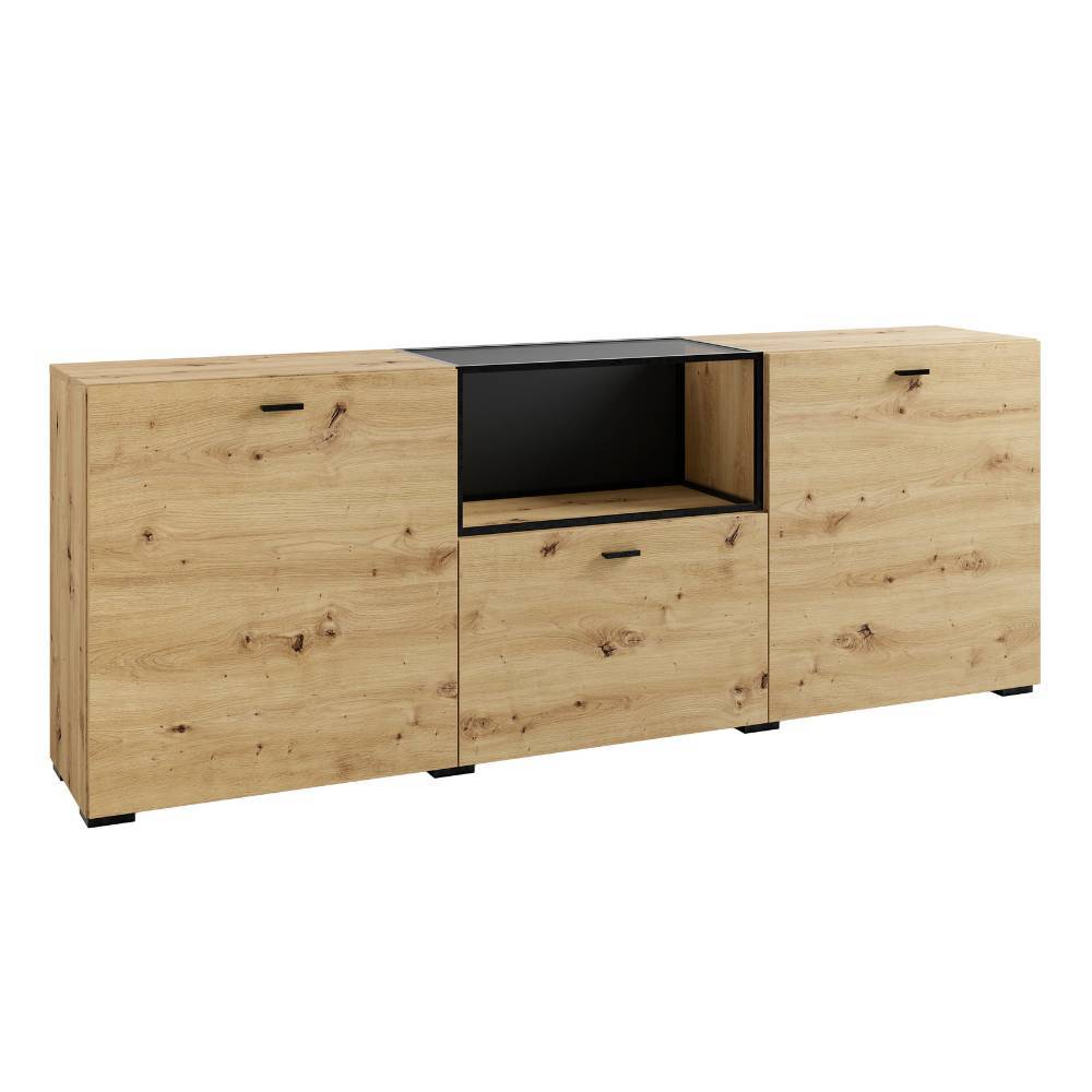Geräumiges Sideboard Wildeiche Optik mit drei Türen und offener Nische für Esszimmer – Sidervide