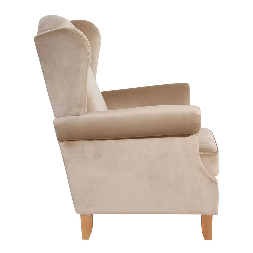 Landhaus Ohrensessel in Beige und Buche - Passe
