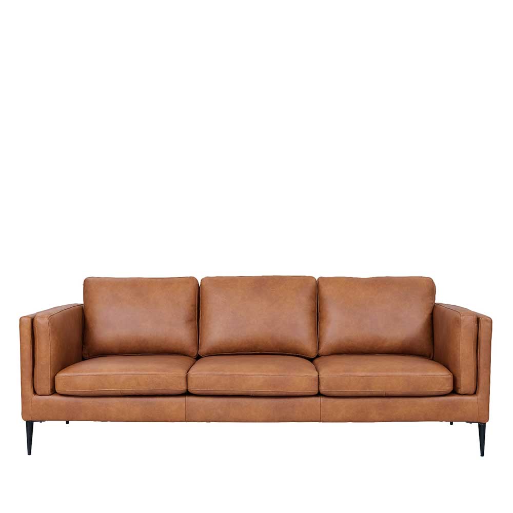 Dreisitzer Sofa in warmem Cognac Braun aus Echtleder – Lespavo