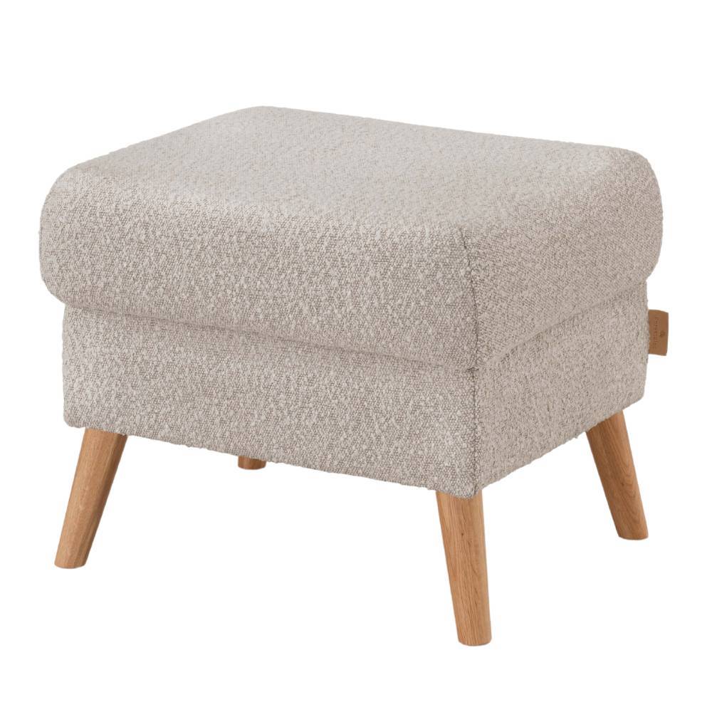 Eleganter Skandi Design-Hocker in Naturweiß mit weicher Boucle-Polsterung und Holzbeinen – Emrene