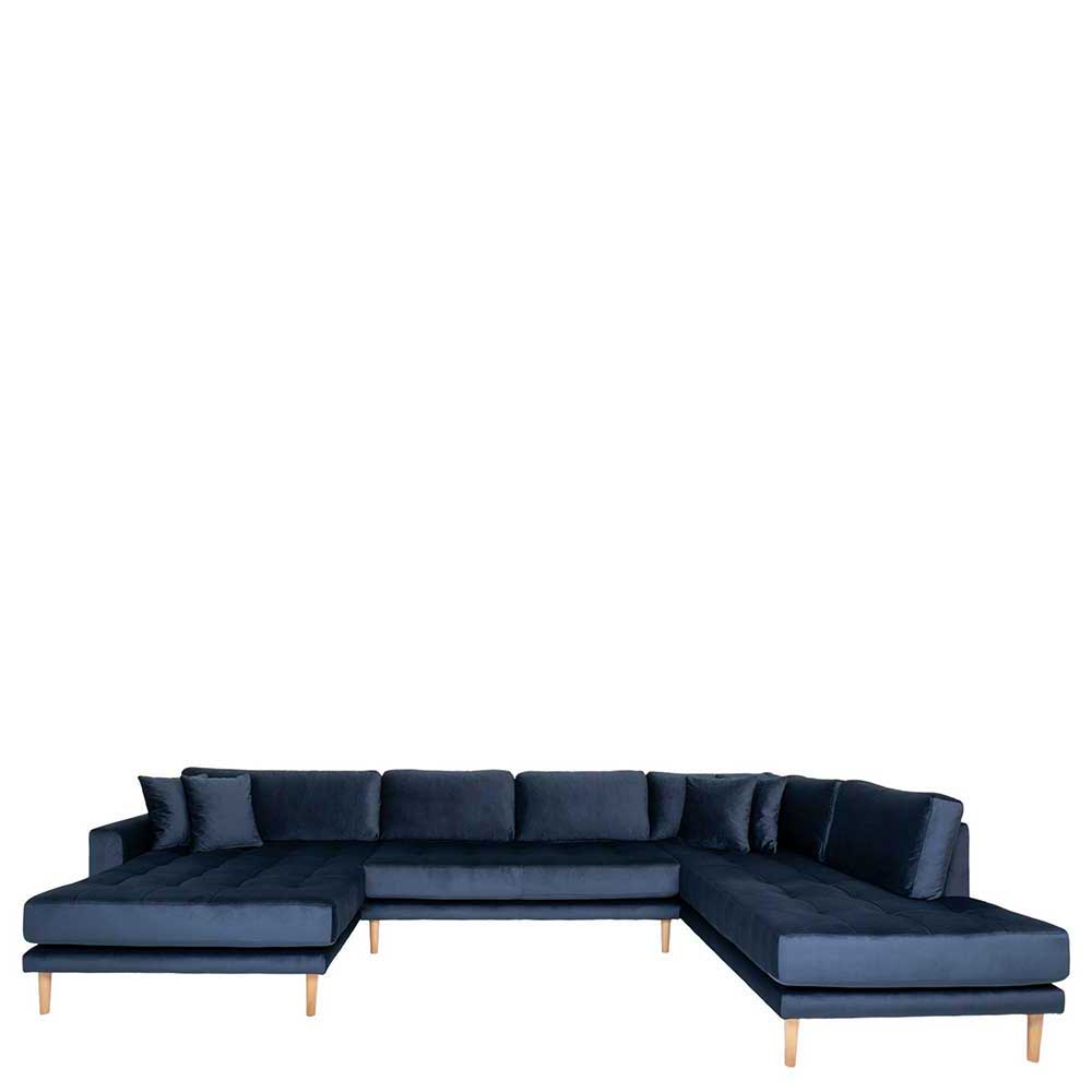 370x78x220 Samt U-Form Couch in Blau - Dominico