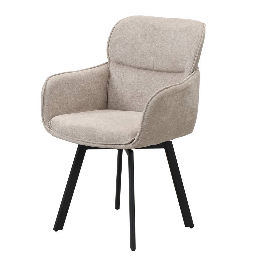 Eleganter Küchenstuhl in Taupe mit Stoffbezug und stabiler schwarzer Basis – Fridoloria