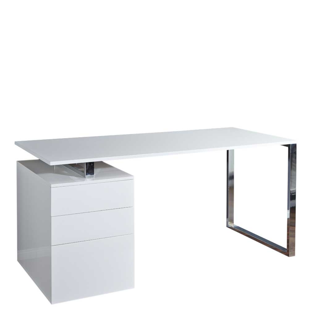 Stauraum Schreibtisch in Weiß & Chrom - Barret