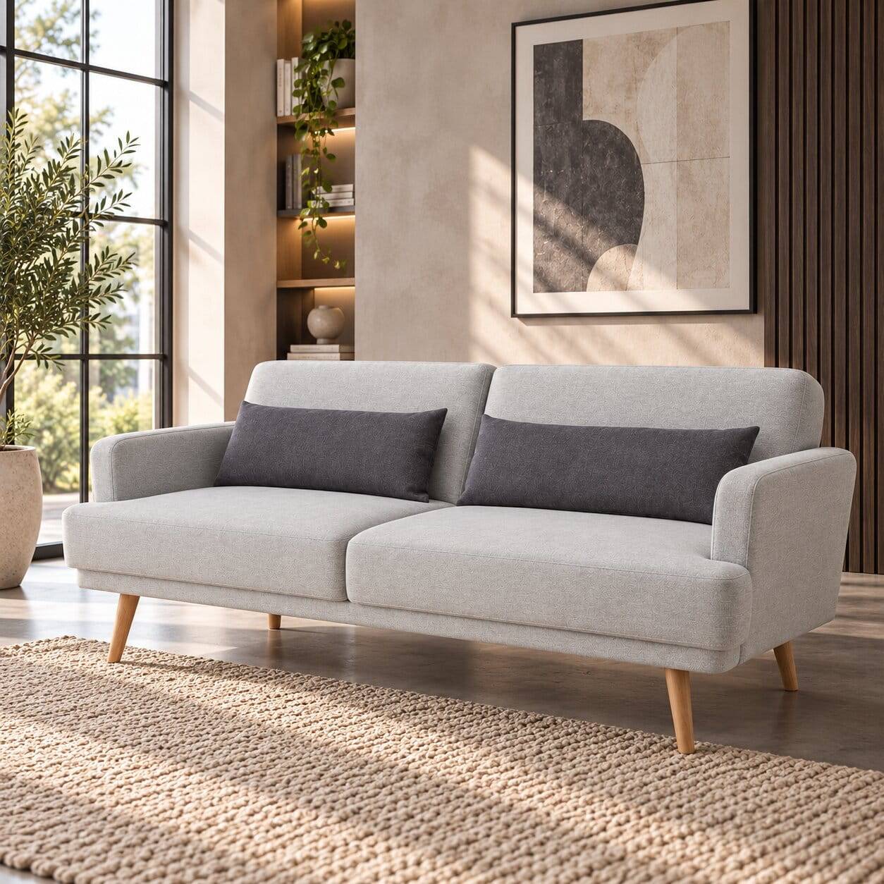 Schlafsofa in Hellgrau und Kiefer - Posadas