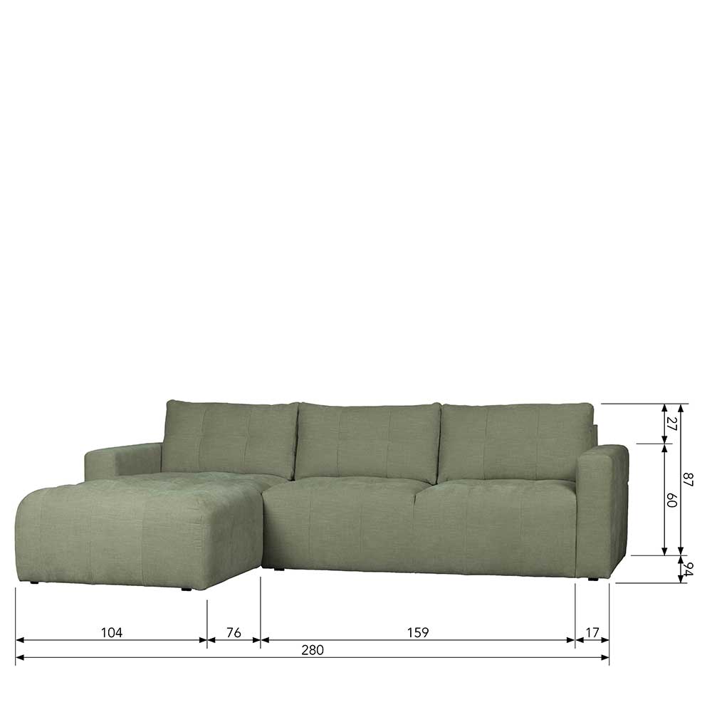 Couch in L-Form in Graugrün Stoff - Kutas