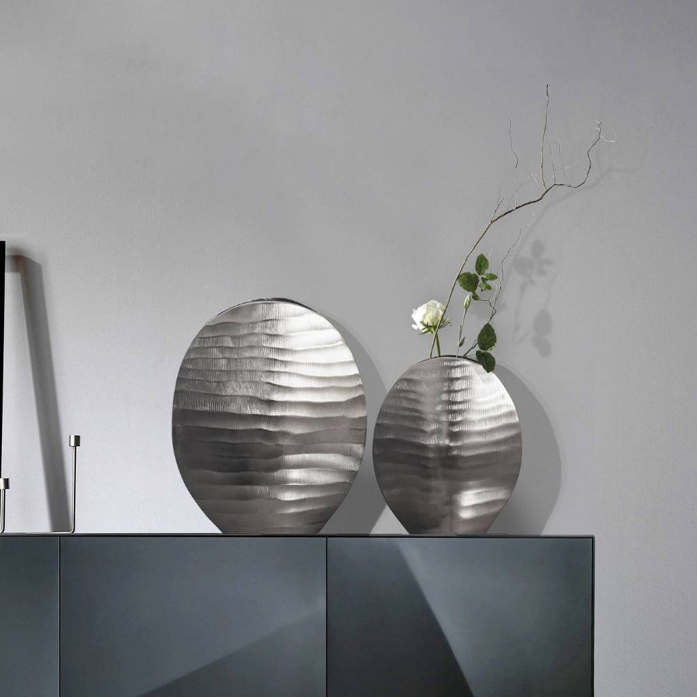 Modernes 2er-Set Aluminium Dekovasen in Silber für stilvolles Wohnzimmer – Barma