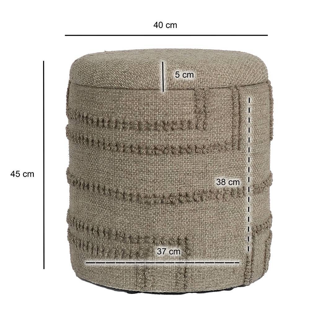 Polsterhocker in Beige mit Strukturmuster - Myrano