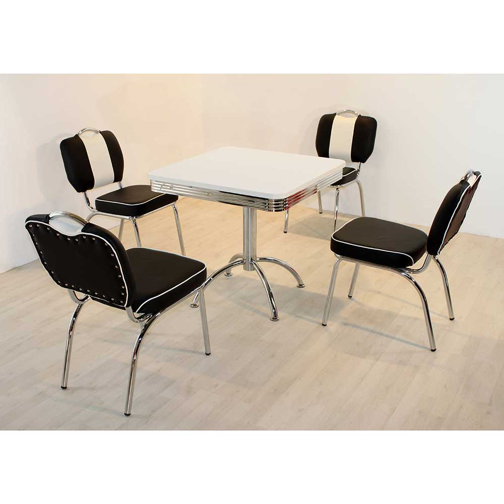 US Diner Möbel Set Tischgruppe Barataria in Schwarz Weiß (fünfteilig)