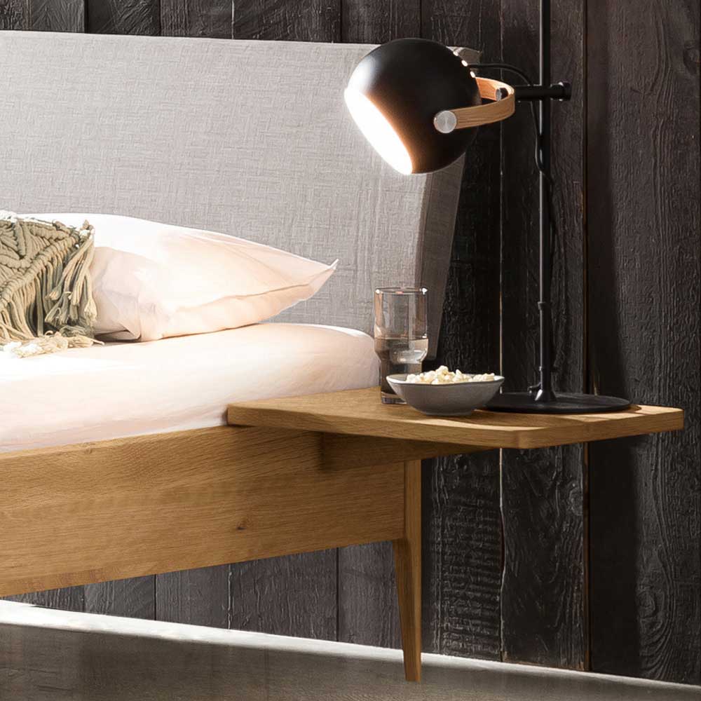 Bett aus Wildeiche Holz & Stoff Grau - Myno