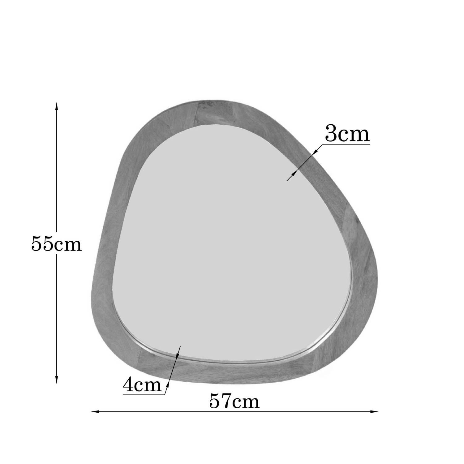 Mittelgroßer Badezimmerspiegel in unregelmäßiger Form mit Maßen 55x57 cm – Bevallia