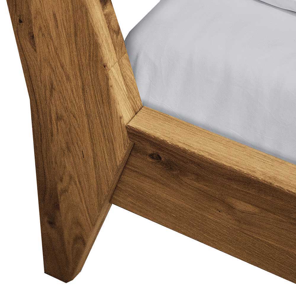 Wildeiche Holz Bett mit Überlänge 220 cm - Hardus (dreiteilig)