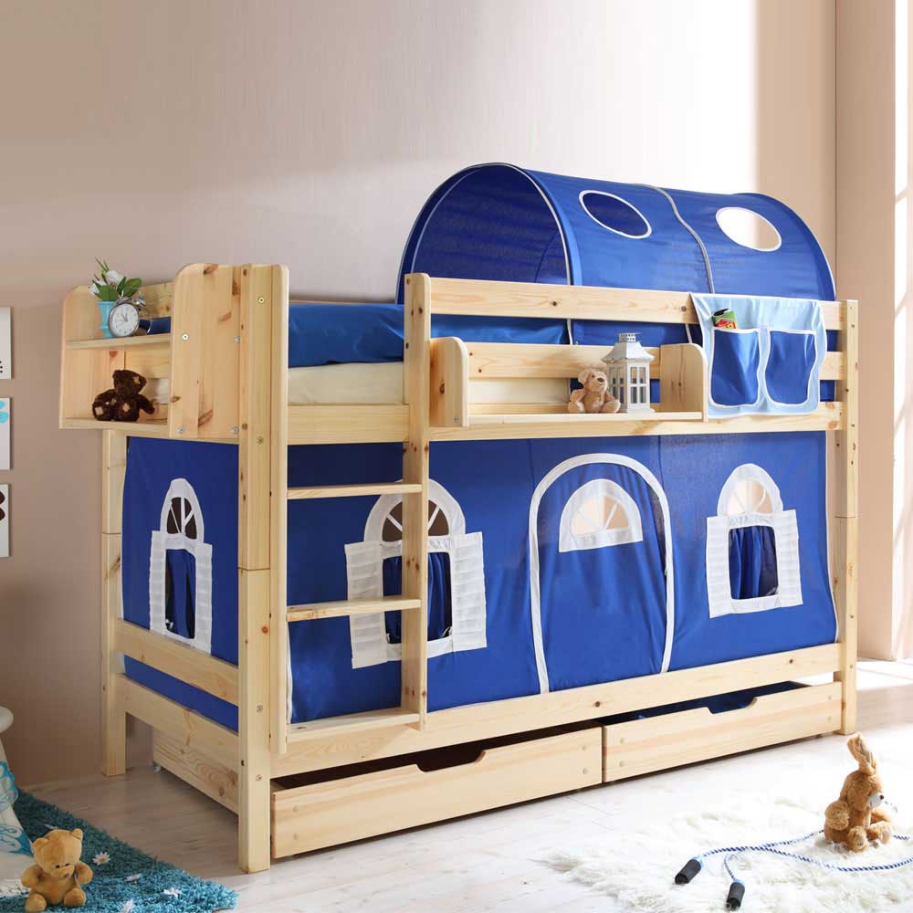 Kinderetagenbett Casimir in Blau-Weiß