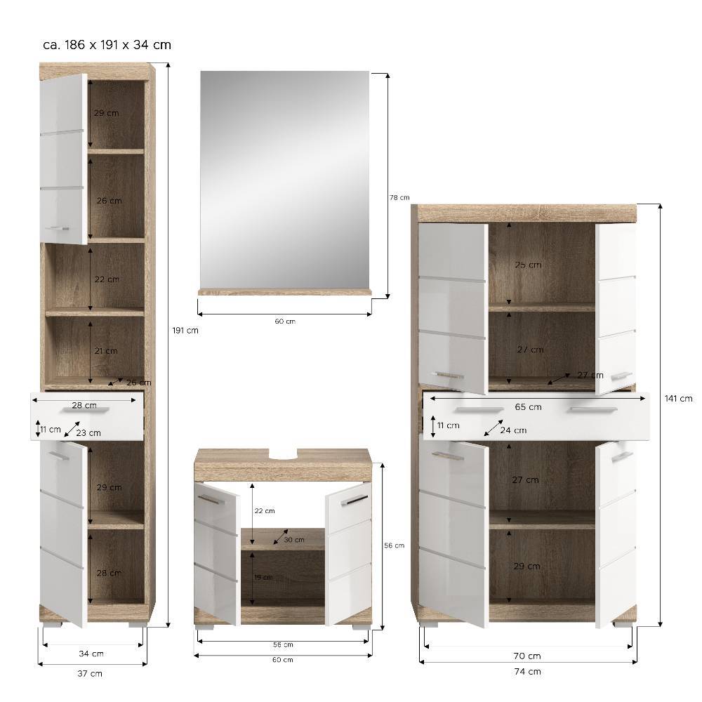 Badezimmer Einrichtung Set Möbel - Calbanyara (vierteilig)