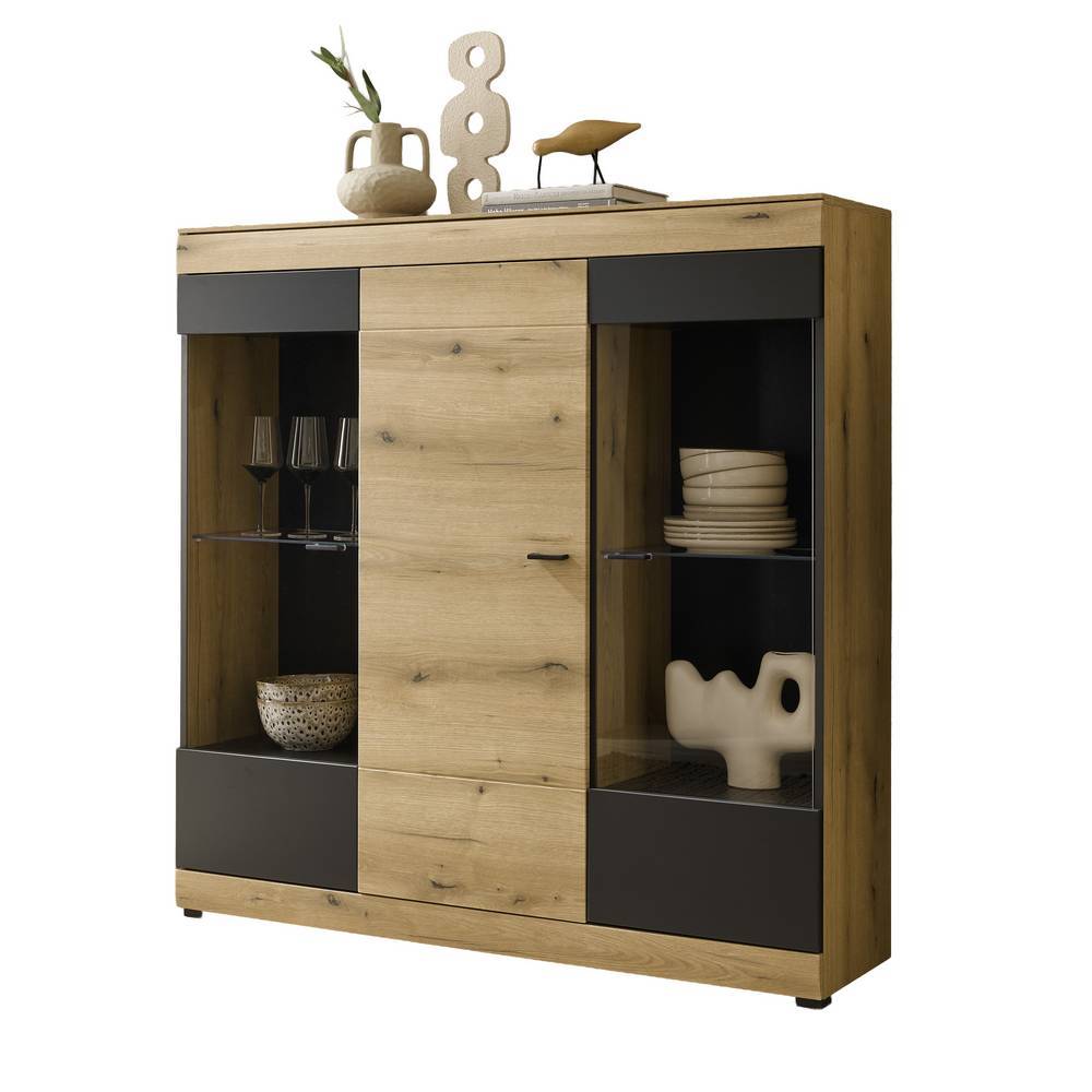 Highboard Vitrine in Eiche Optik - Addara