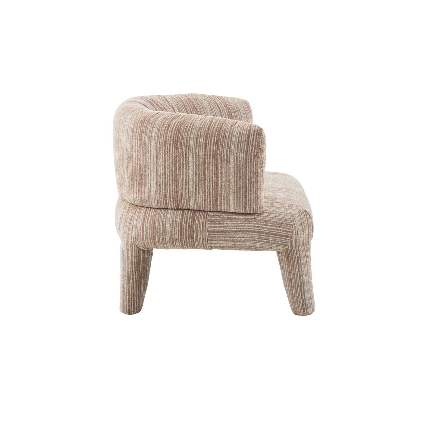 Beiger Designersessel mit gestreiftem Stoffbezug von der Seite – Garanca