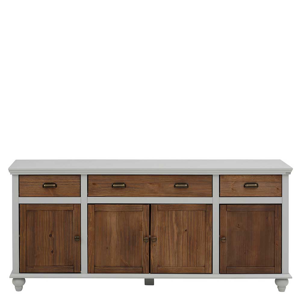 Landhaus Sideboard in Holz Braun mit grauer Umrandung, vier Türen und drei Schubladen – Veproma