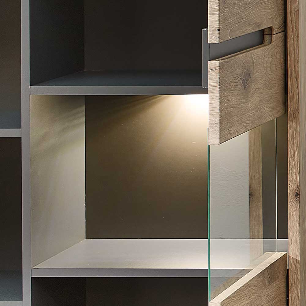 Wohnzimmer Anbauwand Holz Look - Zelio (dreiteilig)