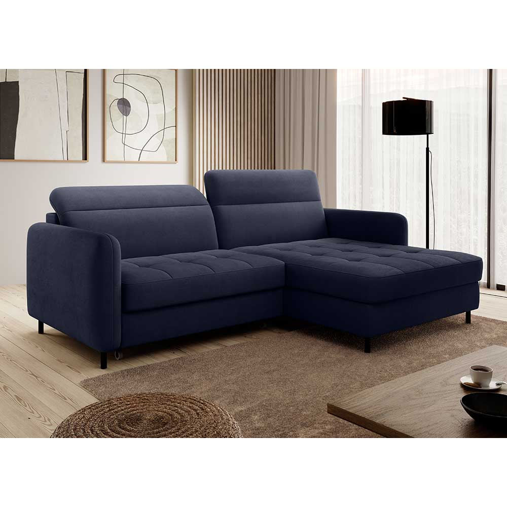 L-Design Schlafsofa in Dunkelblau Samt - Kingston