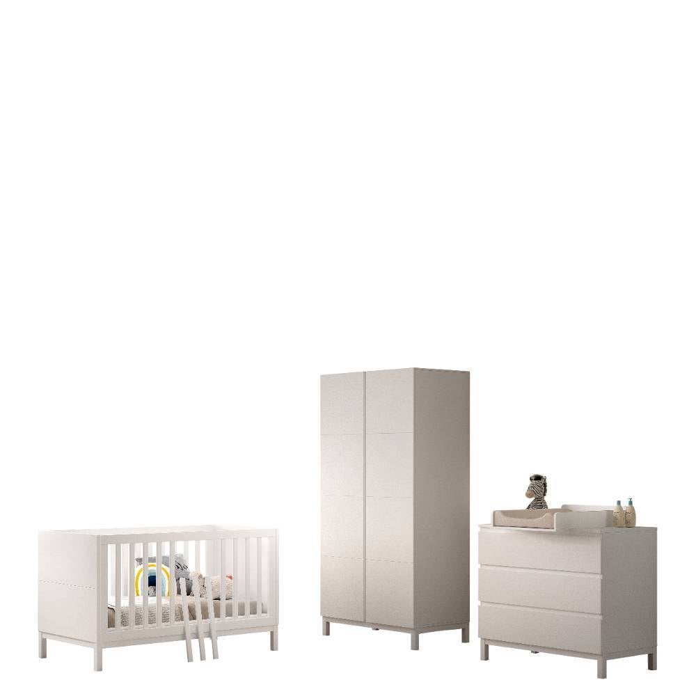 Komplettes dreiteiliges Babyzimmer-Set in Weiß mit Babybett, Kleiderschrank und Wickelkommode – Crocinol
