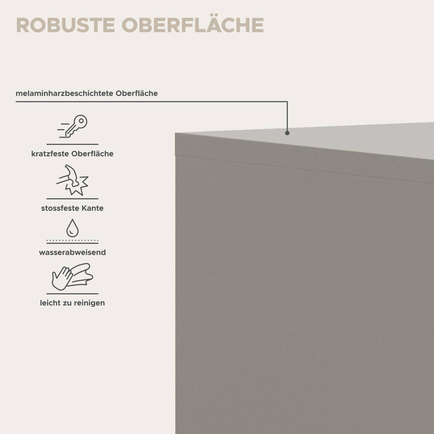 Flurkommode mit robuster melaminharzbeschichteter, kratzfester und pflegeleichter Oberfläche – Elvadia