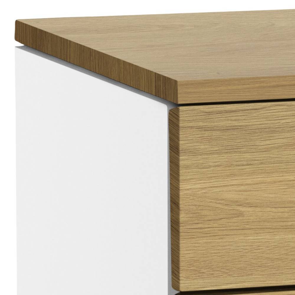 Oberer Abschluss der Kommode in Eiche hell und weiß mit robuster Holzplatte – Helma